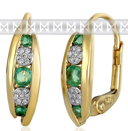 Luxusní zlaté náušnice s diamanty a přírodními pravými smaragdy 3831045 POŠTOVNÉ ZDARMA!