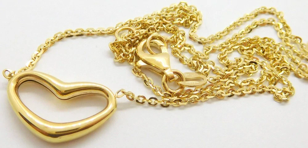 Klenoty Budín Dámský zlatý náhrdelník ze žlutého zlata SRDCE 585/3,35gr 45cm HK4049