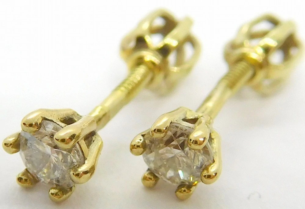 Klenoty Budín Dámské peckové zlaté náušnice s diamanty na šroubek 585/0,95gr 2 x 0,32ct HKD41