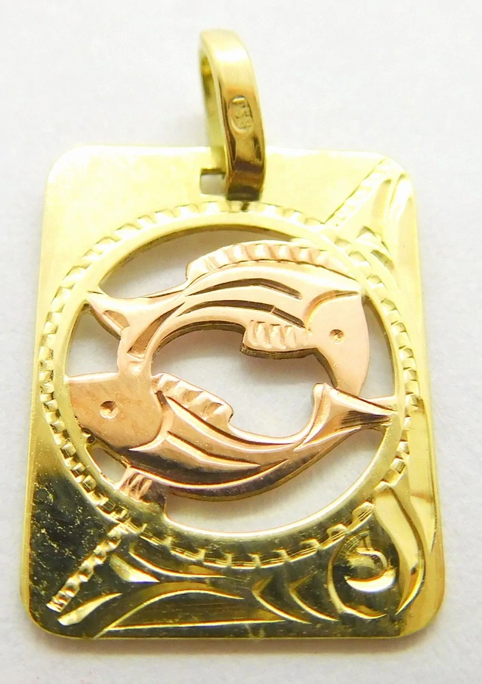 Klenoty Budín Zlatý přívěsek s gravírováním - znamení RYBY z růžového a žlutého zlata 585/0,86gr GUPYN-68881