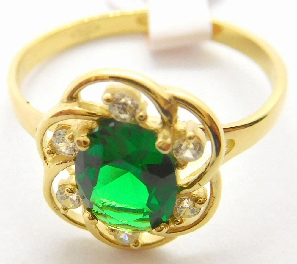 Klenoty Budín Mohutný zlatý prsten s velkým zeleným smaragdem 585/2,40gr vel. 59 HK1241