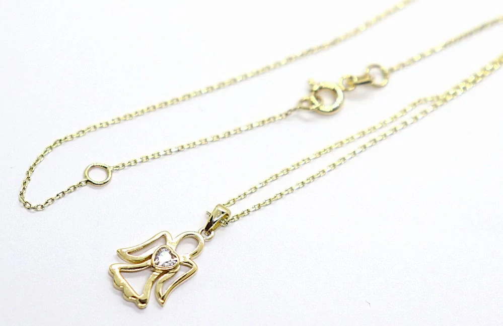 Klenoty Budín Dámský zlatý náhrdelník ze žlutého zlata s andělíčkem se zirkony 585/1,61gr 42+3cm HK4069