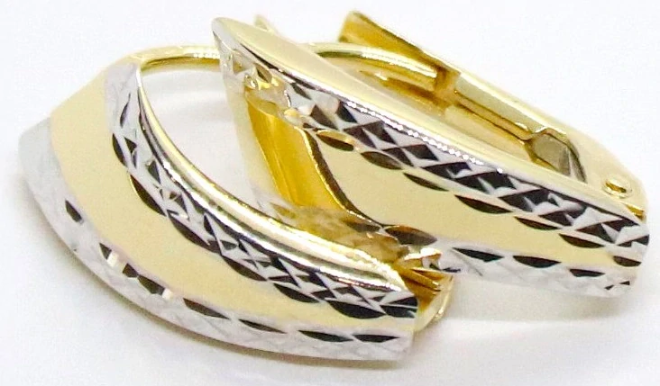 Klenoty Budín Dámské zlaté náušnice z bílého a žlutého zlata s gravírováním 585/1,34gr HK2391