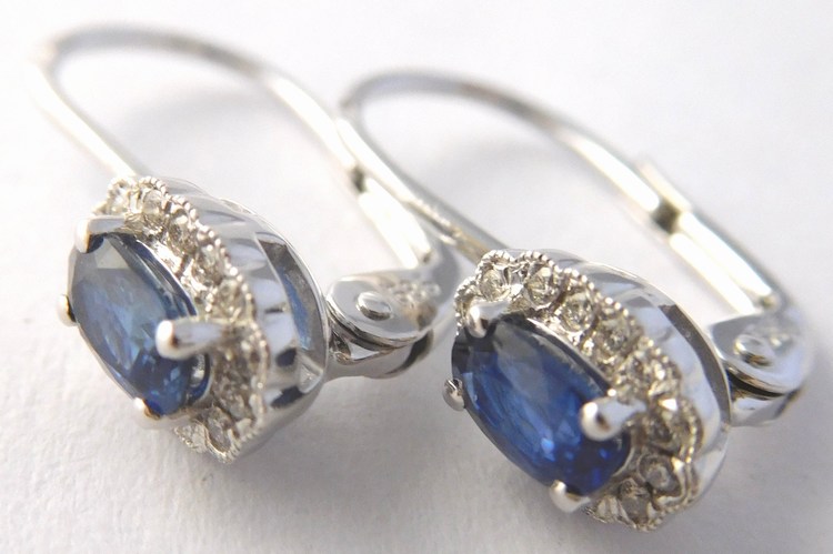 Luxusní diamantové náušnice z bílého zlata s modrými safíry 585/2,10gr 3880447