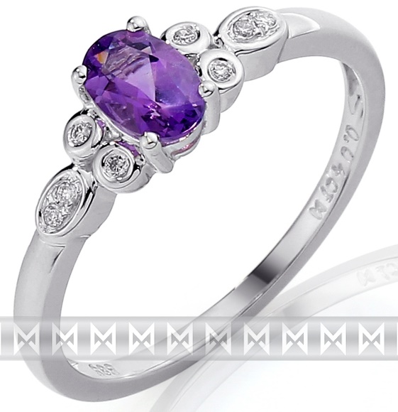 Zlatý diamantový zásnubní prsten s fialovým ametystem bílé zlato 3861587