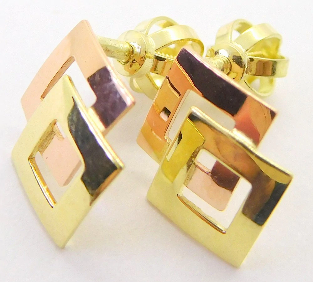 Klenoty Budín Dámské zlaté peckové náušnice z růžového a žlutého zlata na šroubek 585/1,06gr 231041014