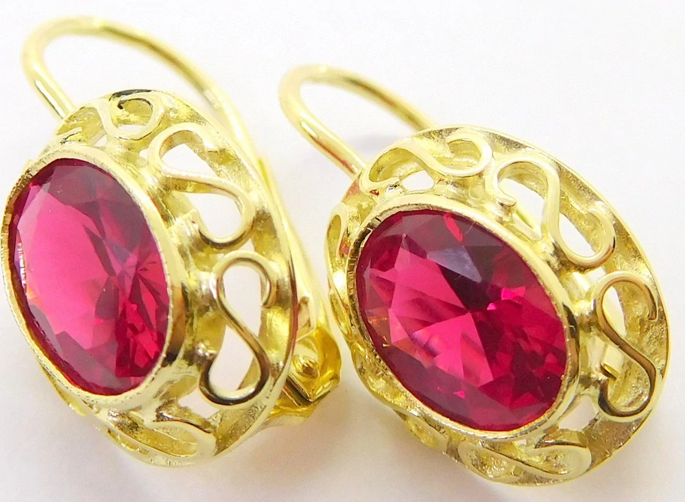 Klenoty Budín Dámské velké zlaté klasické náušnice s velkými červenými rubíny ryz. 585/2,81gr 236040434