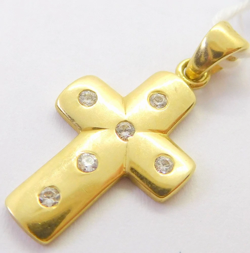 Klenoty Budín Dámský zlatý přívěsek se zirkony křížek 585/1,08gr HK3259
