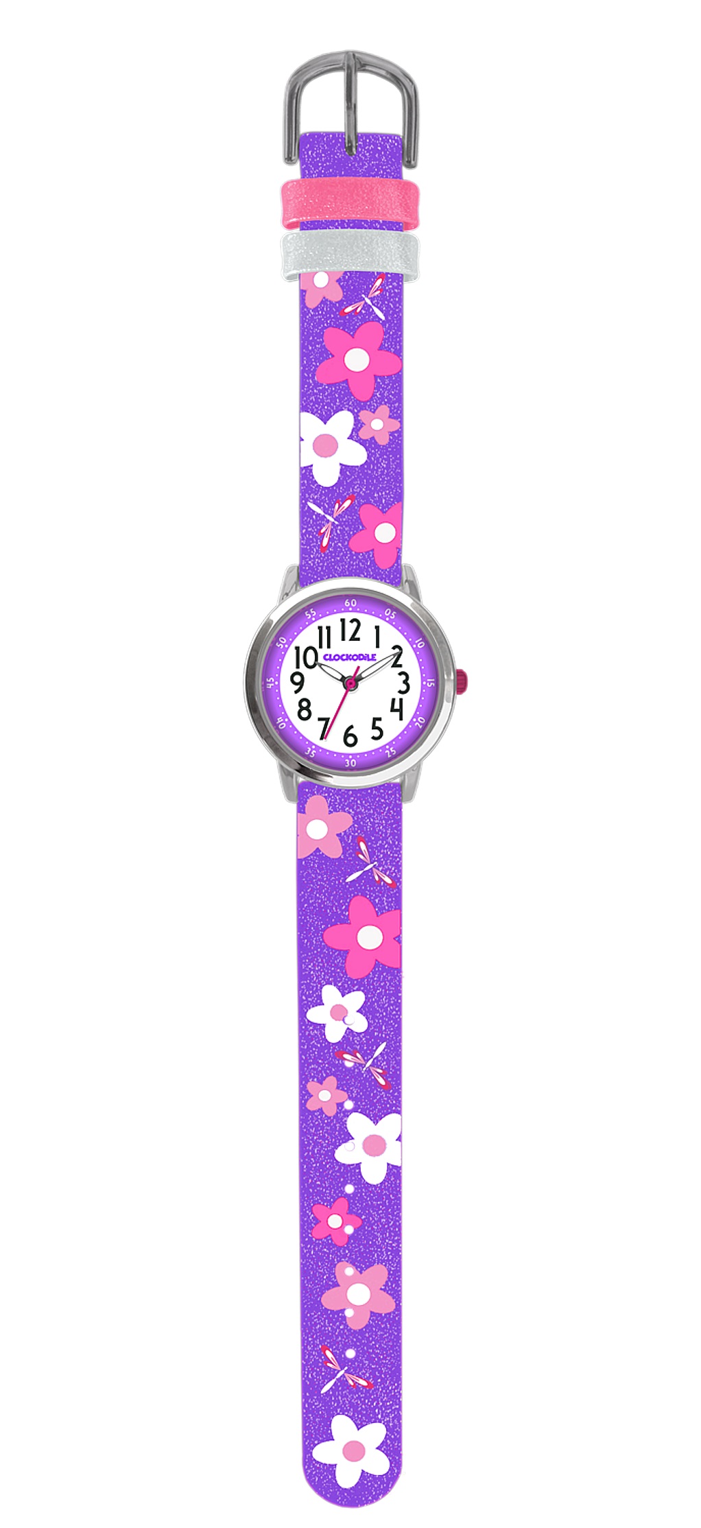 Květované fialové dívčí hodinky CLOCKODILE FLOWERS se třpytkami CWG5021