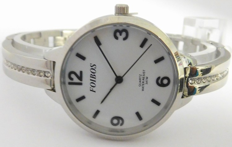 Foibos Dámské čitelné šperkové stříbrné hodinky Foibos CK3374 s velkým přehledným číselníkem