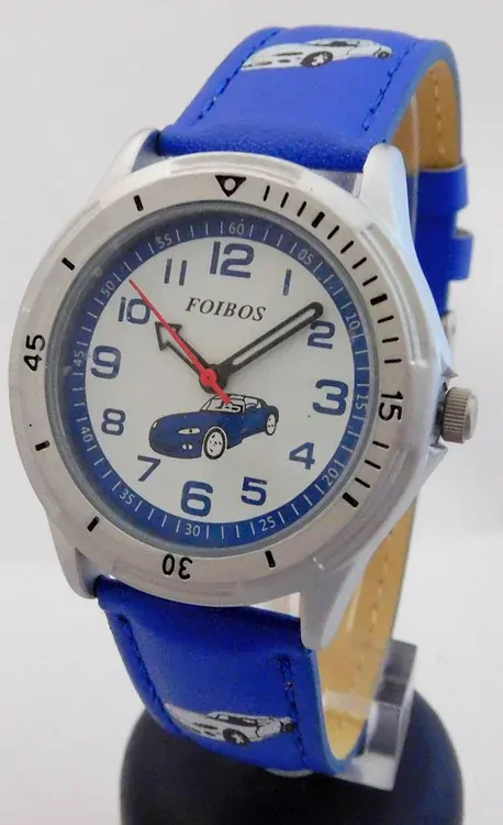 Foibos Chlapecké modré hodinky Foibos CK3380.2 s autem - závoďákem