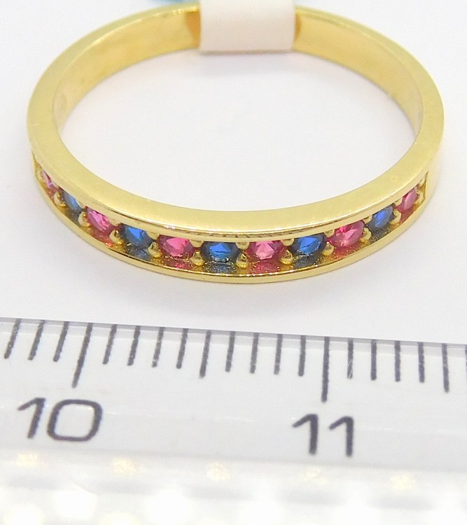 Klenoty Budín Dámský zlatý prstýnek se safíry a rubíny vel. 55 585/2,09gr HK1074