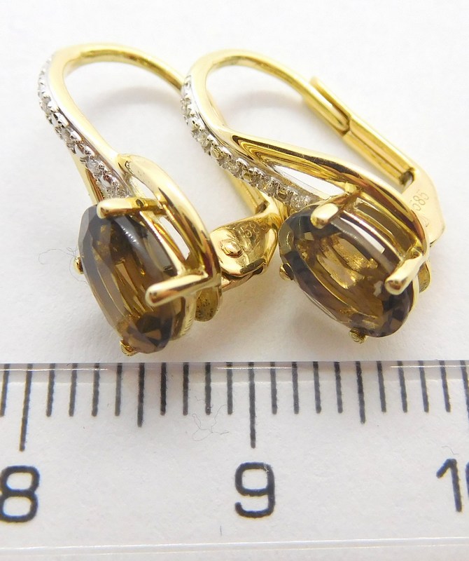 Klenoty Budín Diamantové zlaté náušnice s diamanty a záhnědami 2x1,37CT 585/1,95gr 3834530