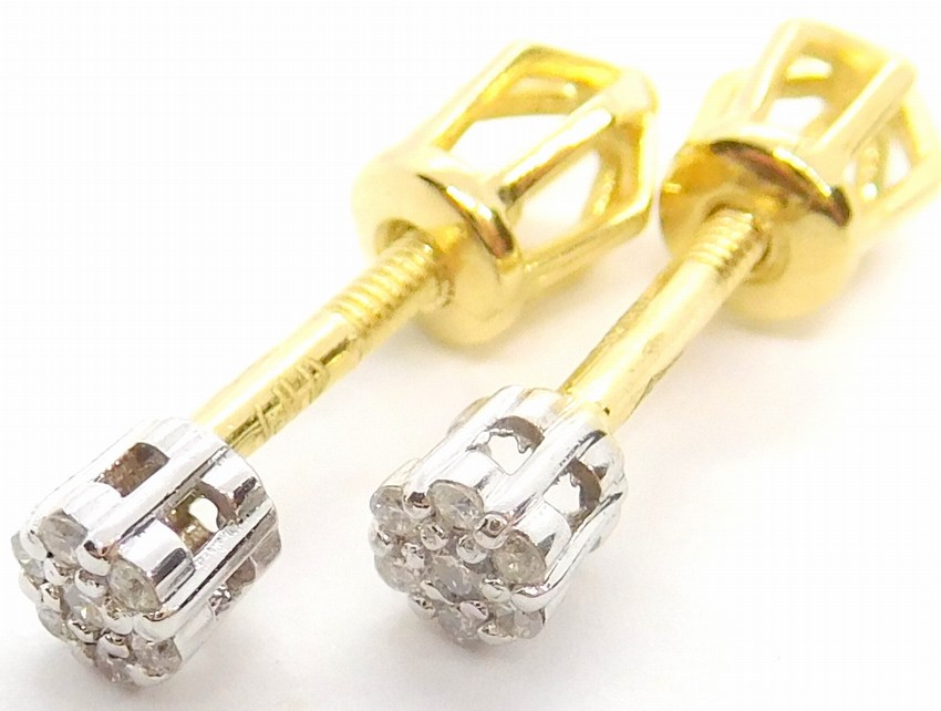 Klenoty Budín Diamantové zlaté náušnice pecičky na šroubek 585/1,06gr 14/0,064 ct BO373 HKD64