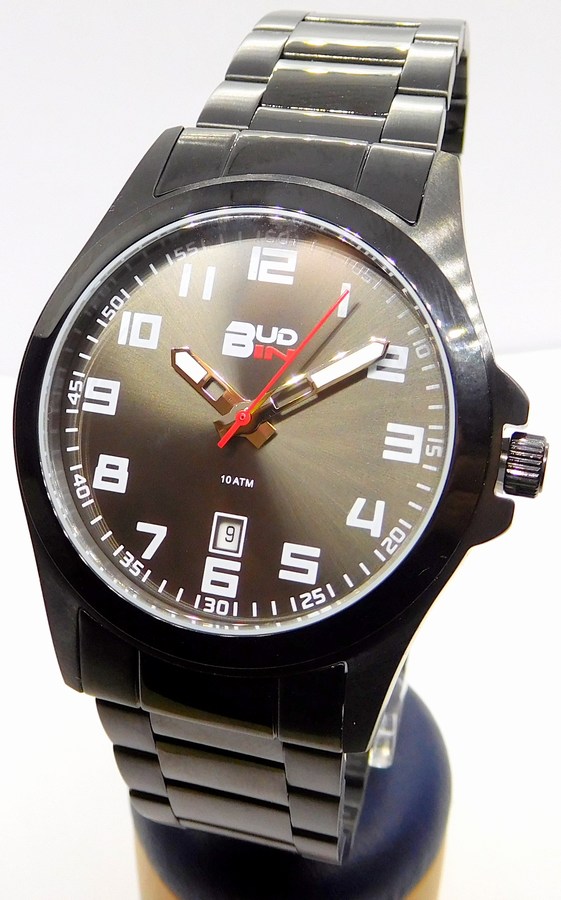 Klenoty Budín Pánské černé čitelné ocelové vodotěsné hodinky BUD-IN steel B2114