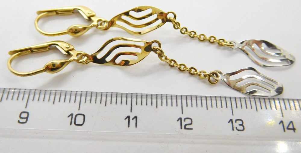 Klenoty Budín Dámské visací gravírované náušnice z bílého a žlutého zlata 585/1,95gr HK2133