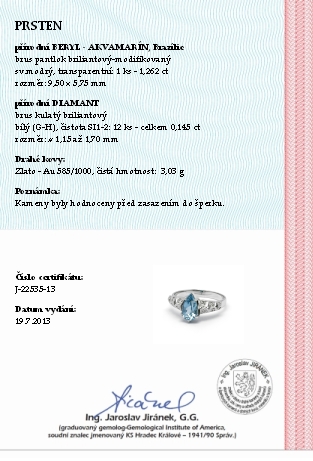 Diamantový prsten s brazilským akvamarínem (0,145ct) 585/3,03 gr  J-22535-13 POŠTOVNÉ ZDARMA!
