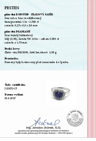 Diamantový prsten s přírodním fialovým safírem (2,345ct) 585/2,85 gr J-22632-13 POŠTOVNÉ ZDARMA!