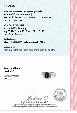Diamantový prsten s přírodním rodolitem (1,682ct) 585/3,79 gr  J-22591-13 POŠTOVNÉ ZDARMA!