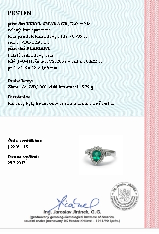 Klenoty Budín Diamantový prsten se zeleným smaragdem (0,789ct) 585/3,79 gr J-22261-13 POŠTOVNÉ ZDARMA!