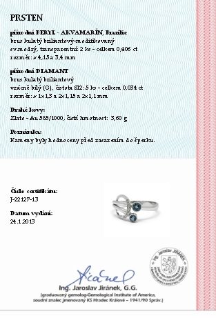 Luxusní prsten s modrým akvamarínem (Brazílie) 585/3,60 gr J-22127-13 POŠTOVNÉ ZDARMA!