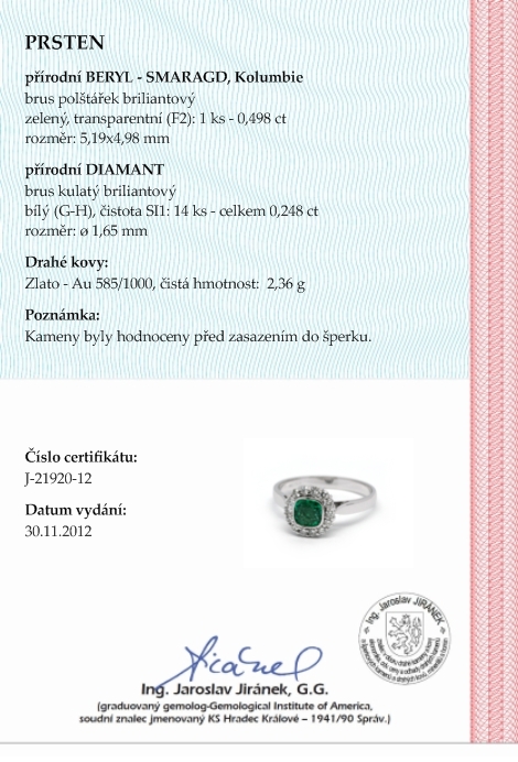 Luxusní prsten se zeleným smaragdem (Brazílie) 585/2,36 gr J-21920-13 POŠTOVNÉ ZDARMA!