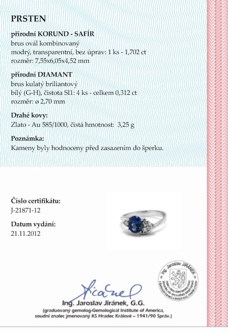 Luxusní diamantový prsten s modrým safírem 585/3,25 gr  J-21871-12 POŠTOVNÉ ZDARMA!