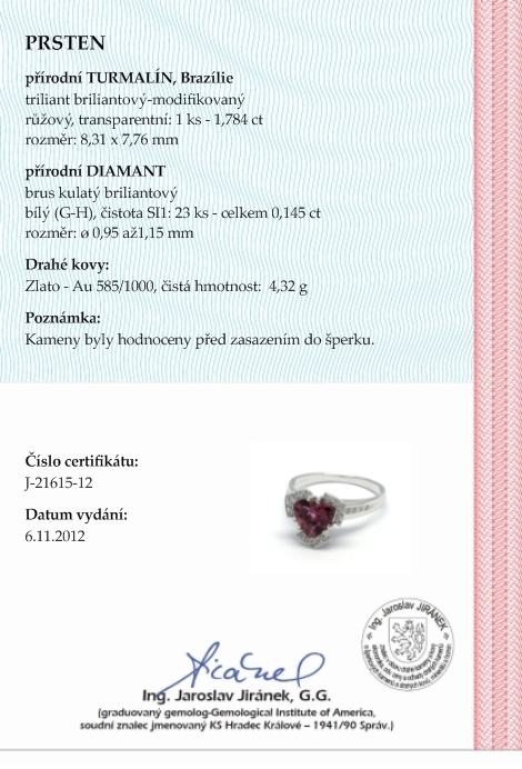 Luxusní diamantový prsten s červeným turmalínem 585/4,32 gr J-21615-12 POŠTOVNÉ ZDARMA!