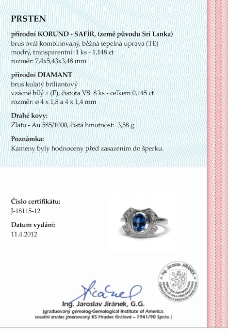 Diamantový prsten s modrým safírem Srí Lanka 585/3,58 gr J-18115-12 POŠTOVNÉ ZDARMA!