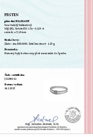 Klenoty Budín Dámský zásnubní prsten s přírodním diamantem 585/1,23 gr J-21540-12 POŠTOVNÉ ZDARMA!