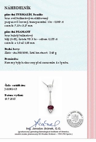 Šperkový diamantový náhrdelník s brazilským turmalínem 585/3,45 gr J-22562-13 POŠTOVNÉ ZDARMA!