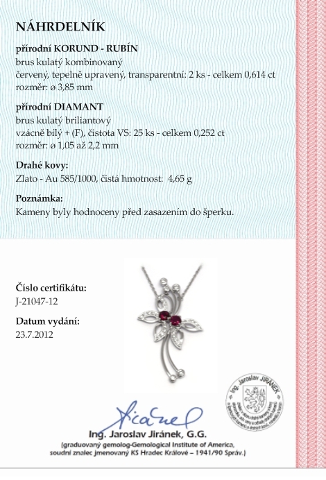 Šperkový diamantový náhrdelník s přírodním rubínem 585/4,65 gr J-21047-12 vPOŠTOVNÉ ZDARMA!