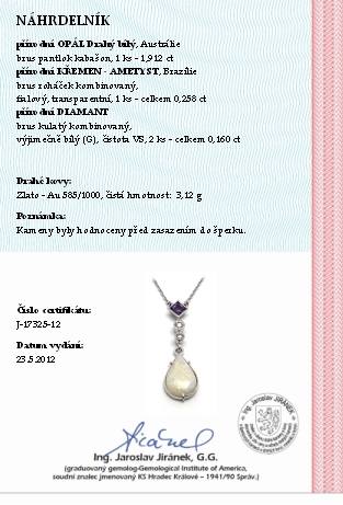 Zlatý diamantový náhrdelník s opálem,ametystem a diamanty 585/3,12 gr J-17325-12 POŠTOVNÉ ZDARMA!