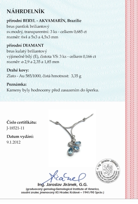 Zlatý náhrdelník s akvamaríny a diamanty Brazílie 585/3,35 gr J-18521-11 POŠTOVNÉ ZDARMA!