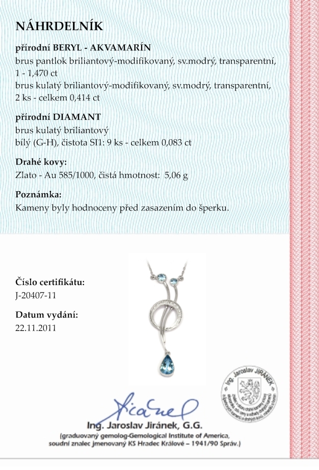 Zlatý diamantový náhrdelník s diamanty a akvamarínem 585/5,06 gr J-20407-11 POŠTOVNÉ ZDARMA!