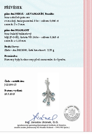 Diamantový zlatý přívěsek s brazilským akvamarínem 585/3,33 gr J-22190-13 POŠTOVNÉ ZDARMA!