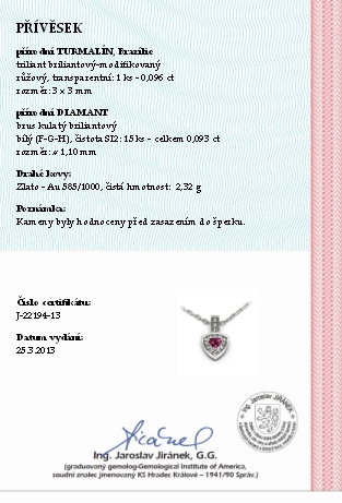 Diamantový zlatý přívěsek s brazilským turmalínem 585/2,32 gr J-22194-13 POŠTOVNÉ ZDARMA!