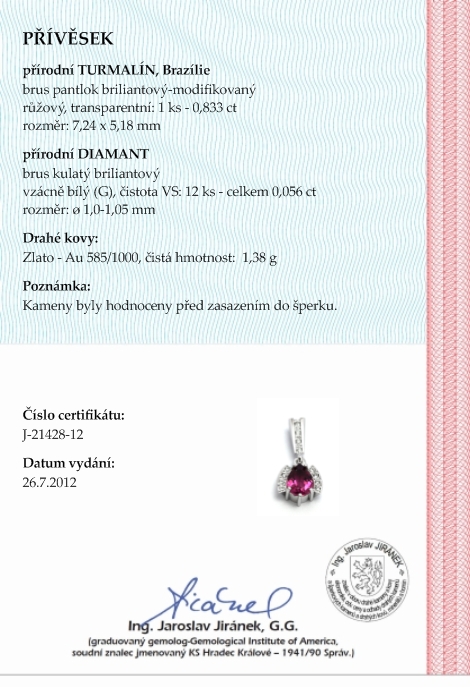 Diamantový zlatý přívěsek s brazilským turmalínem 585/1,38 gr J-21428-12 POŠTOVNÉ ZDARMA!
