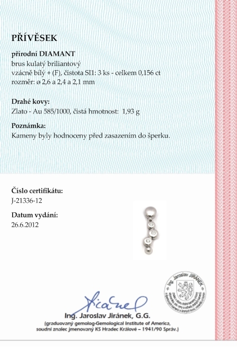 Diamantový zlatý přívěsek s pravými diamanty 585/1,93 gr J-21336-12 POŠTOVNÉ ZDARMA!