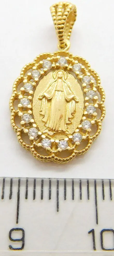 Klenoty Budín Dámská gravírovaná zlatá madonka s Ježíšem se zirkony 585/1,92gr HK3183