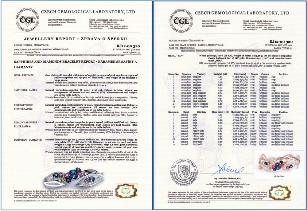 Luxusní mohutný diamantový náramek se modrými a růžovými safíry a diamanty POŠTOVNÉ ZDARMA!