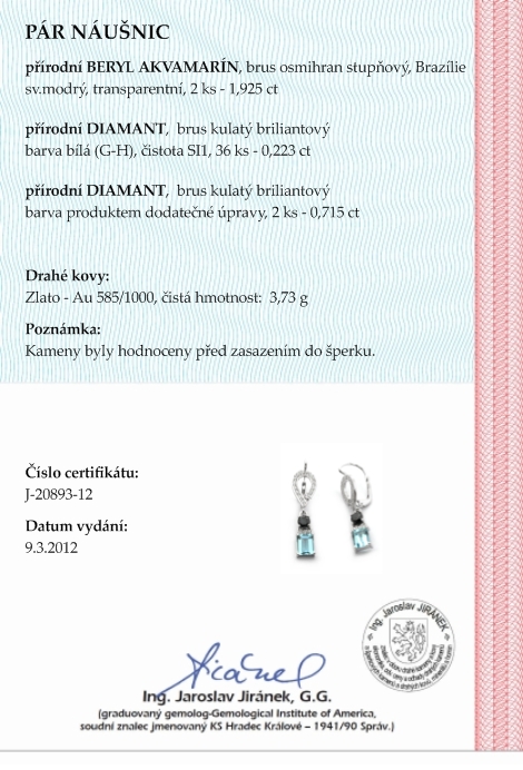 Diamantové náušnice s brazilskými akvamaríny 585/3,73 gr J-20893-12 POŠTOVNÉ ZDARMA!