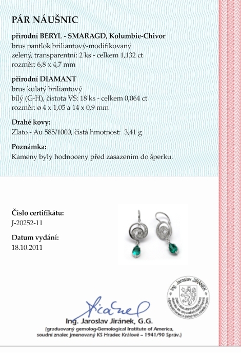 Luxusní náušnice se vzácnými kolumbijskými smaragdy 585/3,41 gr J-20252-11 POŠTOVNÉ ZDARMA!