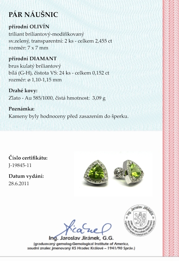 Luxusní náušnice s přírodními vzácnými olivíny 585/3,09 gr J-19845-11 POŠTOVNÉ ZDARMA!