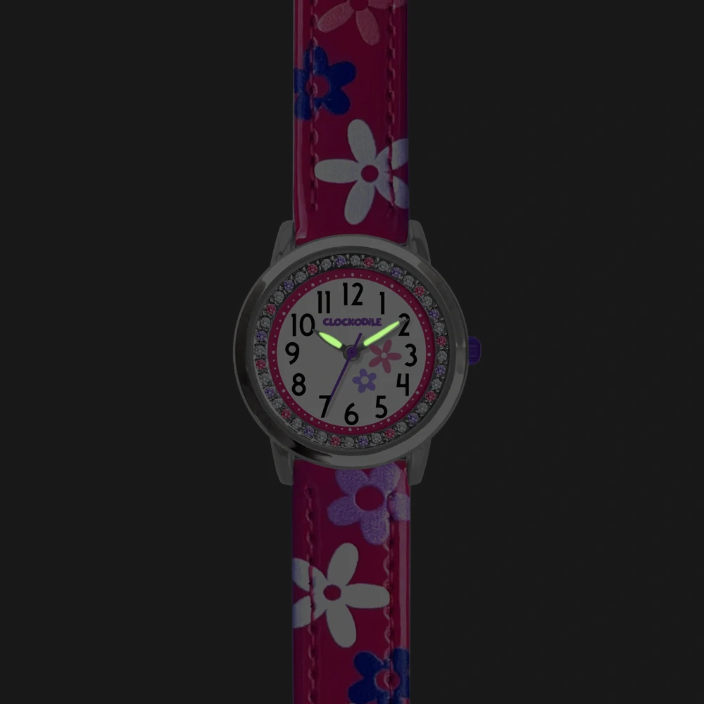 CLOCKODILE Náramkové růžové dívčí dětské hodinky s kamínky a kytičkami CWG5203 