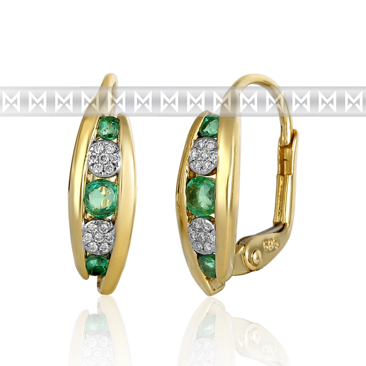 Luxusní zlaté náušnice s diamanty a přírodními pravými smaragdy 3831045 POŠTOVNÉ ZDARMA!