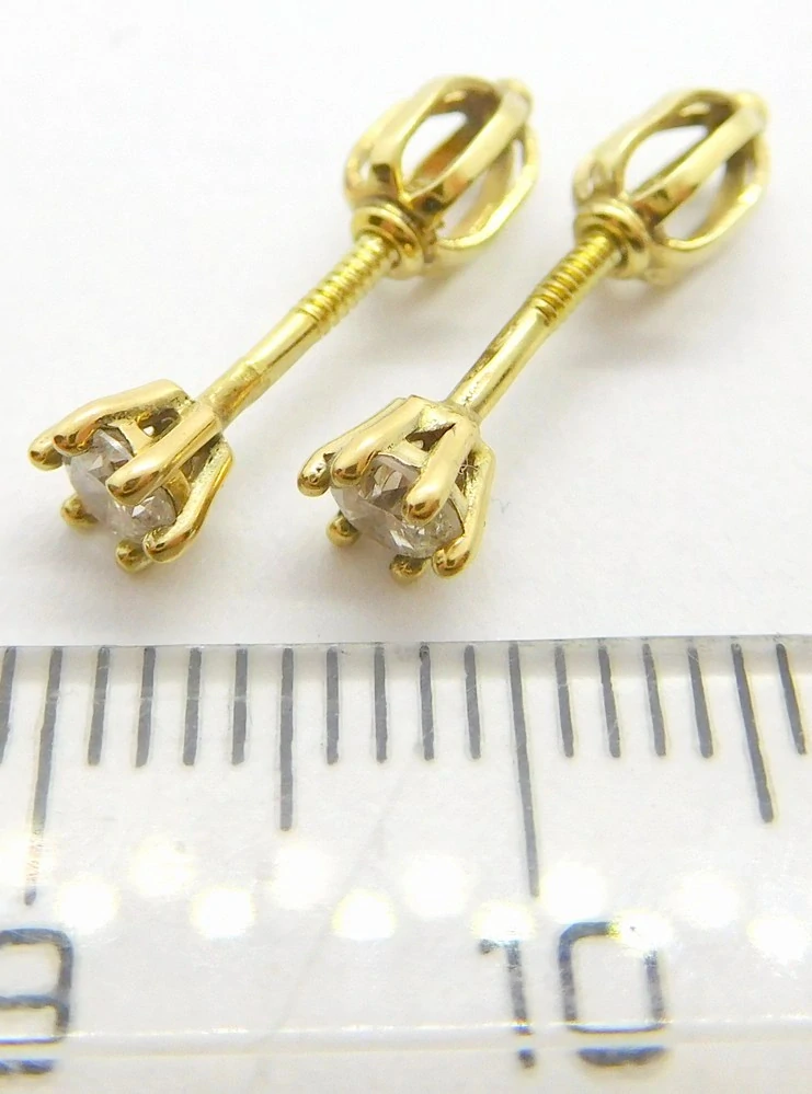 Klenoty Budín Dámské peckové zlaté náušnice s diamanty na šroubek 585/0,95gr 2 x 0,32ct HKD41