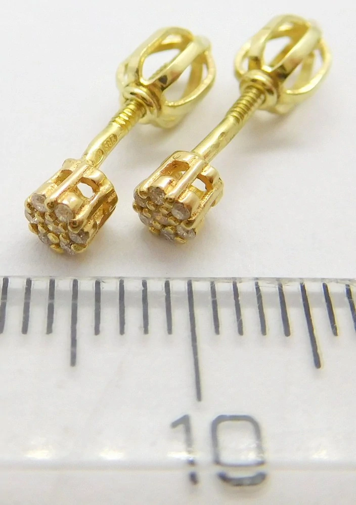 Klenoty Budín Dámské peckové zlaté náušnice s diamanty na šroubek 585/0,95gr 2ksx0,02ct + 12ks 0,05ct HKD65