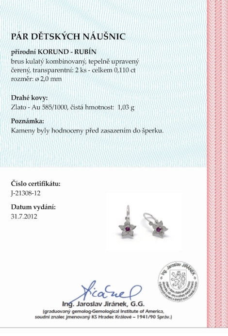 Klenoty Budín Dětské diamantové náušnice s červenými rubíny 585/1,03 gr J-21308-12  POŠTOVNÉ ZDARMA!