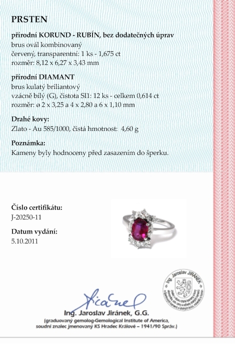Luxusní velký diamantový zásnubní prsten s rubínem (1,675ct) a diamanty J-20250- POŠTOVNÉ ZDARMA!